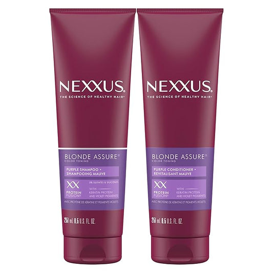 Nexxus Blonde Assure Purple Shampoo & Conditioner Color Assure 2 Pack Blonde, Bleached & Silver Hair Color Shampoo & Conditioner with Keratin Protein & Violet Pigment 8.5 fl oz