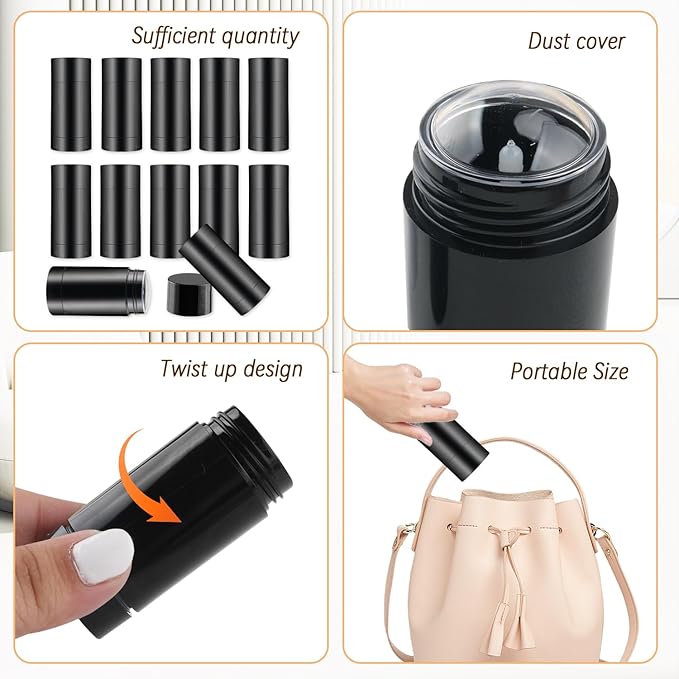 12 Pieces 15g Black Plastic Deodorant Tubes,Lipstick