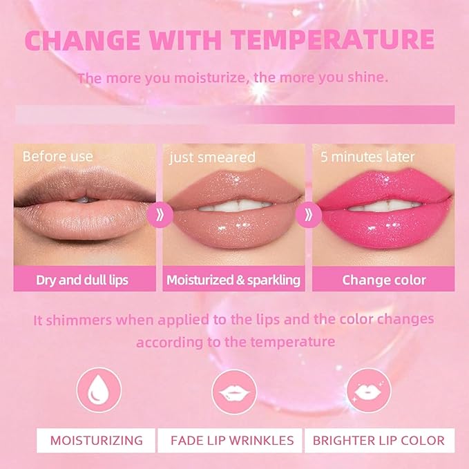 2PCS Color Changing Lip Oil Lip Care,2024 New Magic Black Color Changing Lip Oil and Magic Color Changing Lip Oil PH,Moisturizing Lip Glow Oil Plumping Glimmer Glow Lipstick Non-sticky