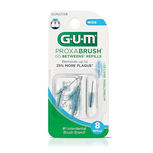 GUM Proxabrush Go-Betweens Refills - Wide - Compatible with GUM Permanent Handle - Reusable Interdental Brushes - Soft Bristled Dental Picks, 8 Count (Pack of 6)