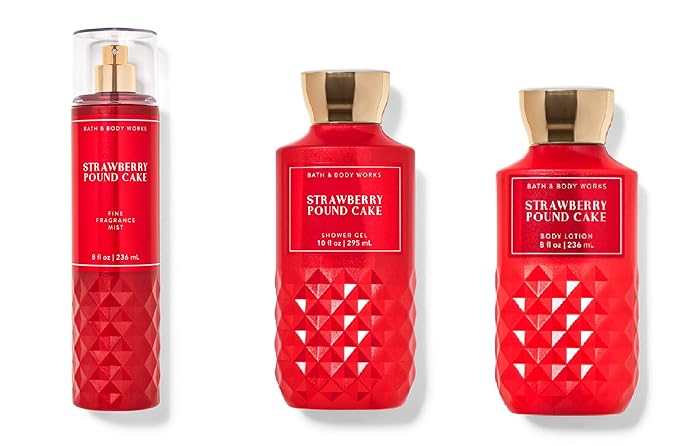 Bath and Body Works - Strawberry Pound Cake - Daily Trio – Fall 2020 - Shower Gel, Fragrance Mist & Body Lotion