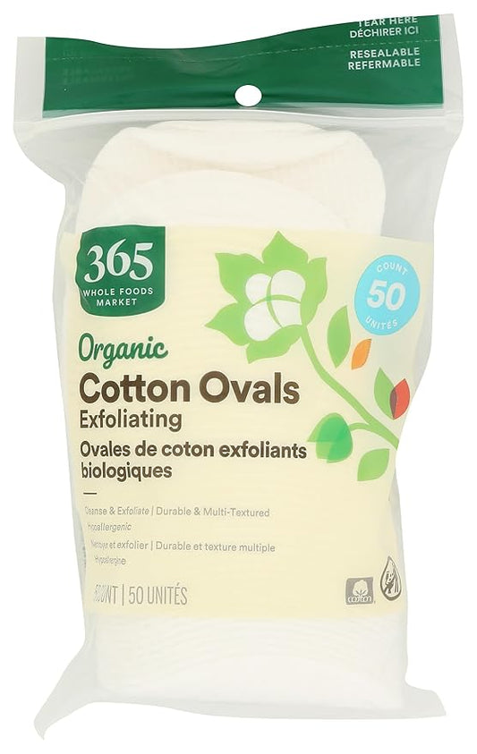 365 By Whole Foods Market, Facial Cleansing Pad Exfoliation Oval Organic, 50 Count