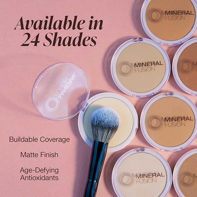 Mineral Fusion Pressed Powder Foundation, Cool 1 - Fair Skin w/ Pink/Red Undertones, Age Defying Foundation Makeup with Matte Finish, Talc Free Face Powder, Hypoallergenic, Cruelty-Free, 0.32 Oz