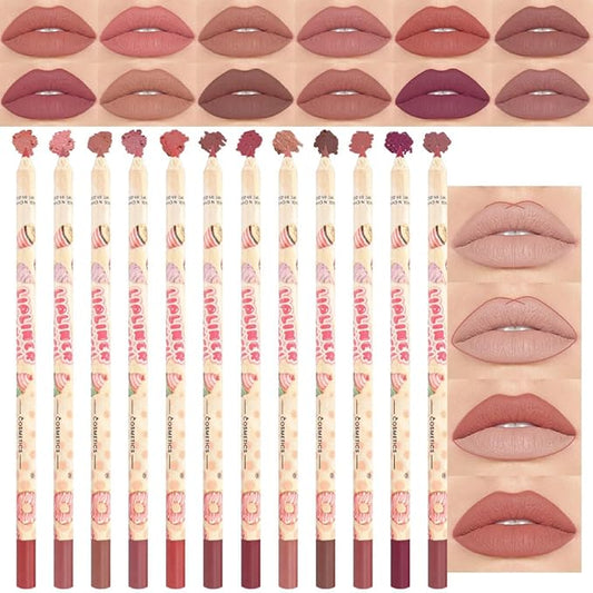 12 Pcs Natural Nude Brown Beige Colors Lip Beige