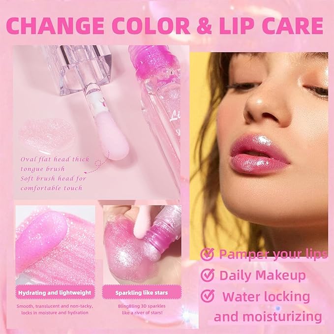 2PCS Color Changing Lip Oil Lip Care,2024 New Magic Black Color Changing Lip Oil and Magic Color Changing Lip Oil PH,Moisturizing Lip Glow Oil Plumping Glimmer Glow Lipstick Non-sticky