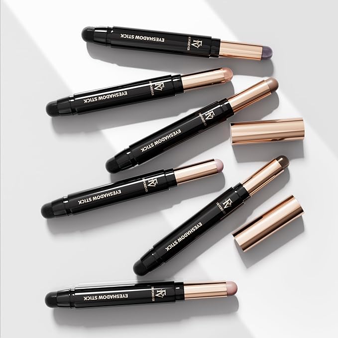 FV Long Lasting Cream Eyeshadow Stick, Waterproof & High Pigmented Eye Shadow Sticks Duo with Blending Sponge, Crease-Proof & Natural Finish Eyeshadow Pencil, Sand Matte