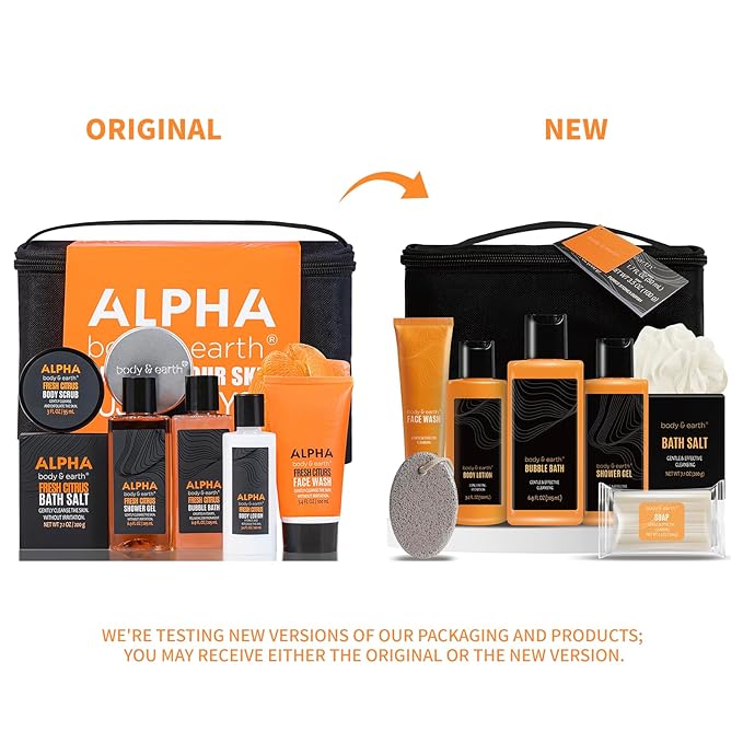 Body & Earth Gift Baskets for Men Bath Set Citrus Scented Bath and Body Gift Set with Body Lotion, Face Wash, Shower Gel, Bubble Bath, Loofah, Birthday Fathers Day Gifts