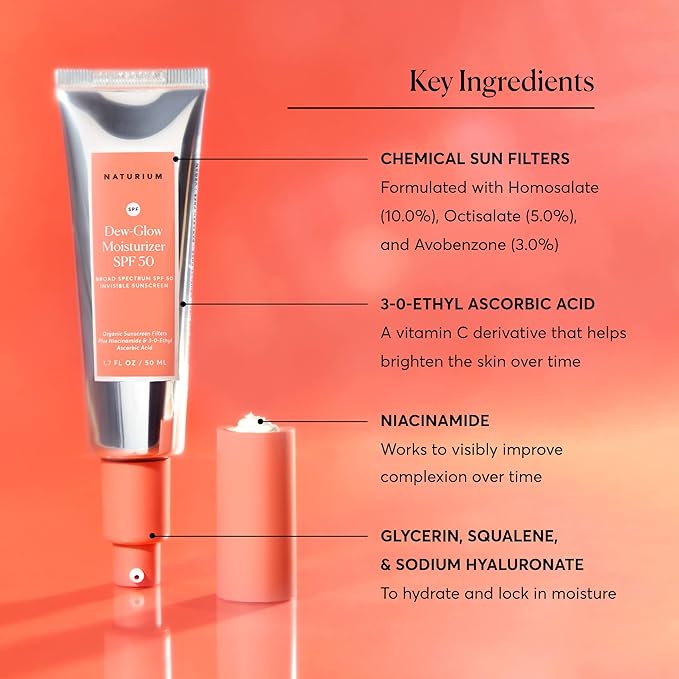 Naturium Dew-Glow Moisturizer SPF 50 PA++++, Daily Moisturizing Sunscreen & Face Primer, Skin Protector with Dewy Finish, 1.7 oz