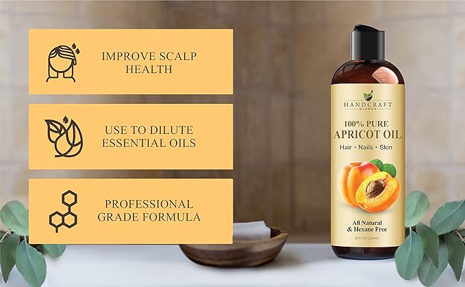 Handcraft Blends Apricot Kernel Oil - Cold-Pressed 8 Fl Oz - 100% Pure and Natural - Premium Grade Carrier Oil for Skin and Hair - Hair and Body - Massage - Hexane-Free