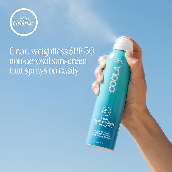 COOLA Organic Sunscreen SPF 50 Sunblock Spray, Dermatologist Tested Skin Care For Daily Protection, Vegan and Gluten Free, Fragrance Free, 6 Fl Oz (Pack of 2)