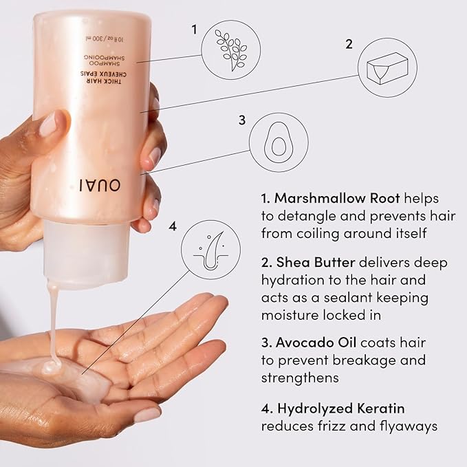 OUAI Thick Shampoo Refill - Moisturizing Shampoo with Keratin, Marshmallow Root, Shea Butter & Avocado Oil for Thick Hair - Strengthens & Hydrates - Paraben, Phthalate, Sulfate Free Shampoo (32 Fl Oz)