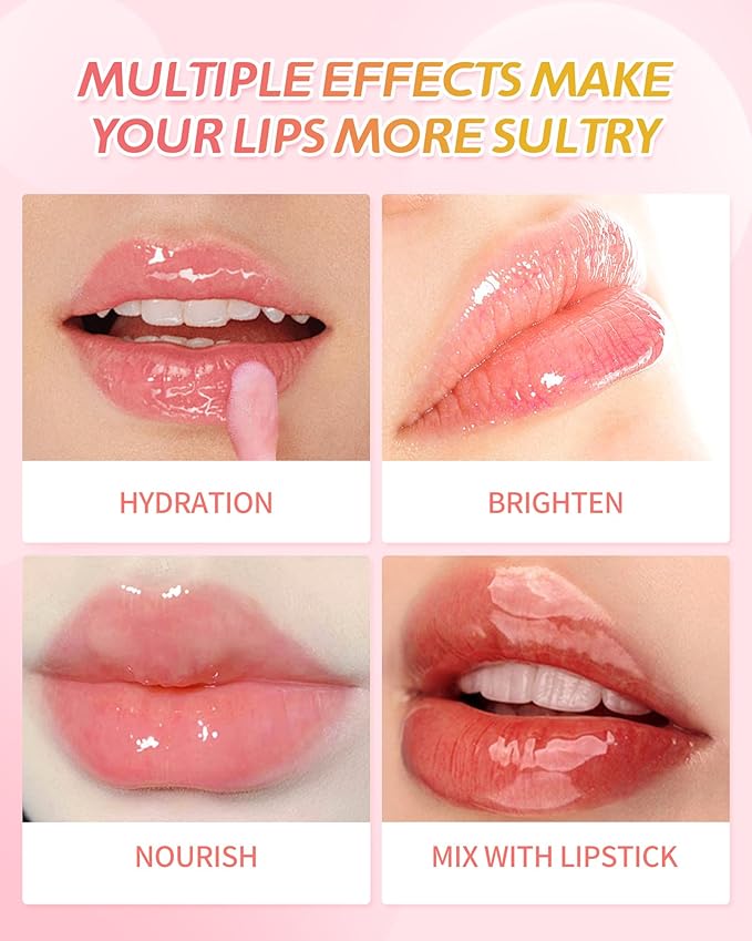3Pcs Hydrating Lip Oil Set,High Moisturizing Lip Glow Hydrating