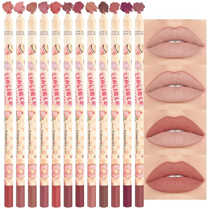 12 Colors Lip Liner Pencils Pack Set,12Pcs Natural Nude Brown Lipliner Bundle, Creamy Matte Labiales, Cool Tone Neutral Pink for Lip Makeup-set15