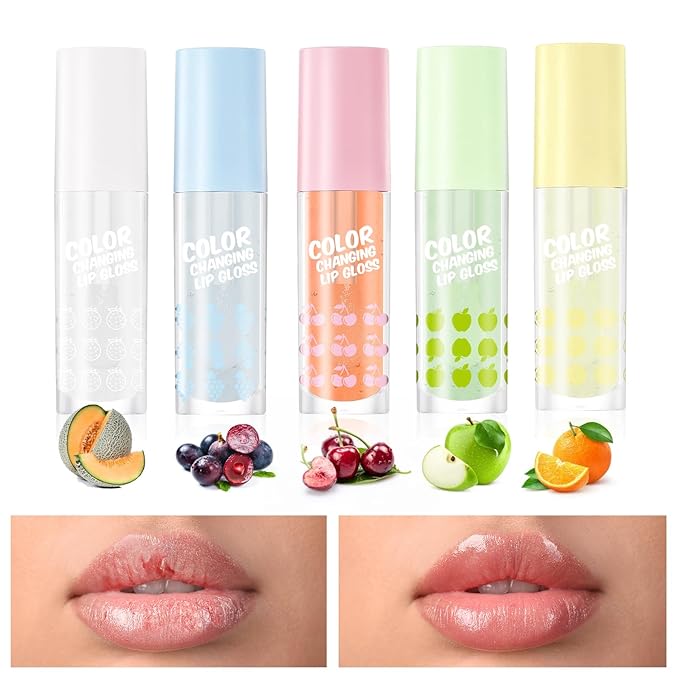 VANERIA Color Changing Lip Gloss,Clear to Pink,Fruit Flavoured Lip Changing Lip Gloss,PH Lip Color,Long Lasting Moisturizing(3.5ml/0.11Fl.Oz) (Hami melon)