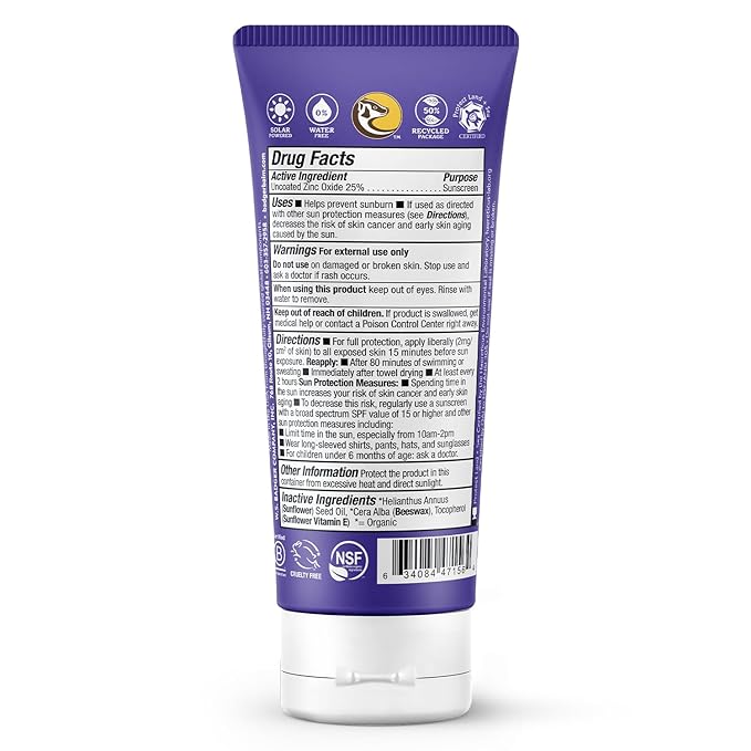 Badger Mineral Sunscreen SPF 50 Zinc Oxide Sunscreen with 98% Organic Ingredients, Reef-Safe, Broad-Spectrum, Hypoallergenic, Water Resistant, Unscented Adventure Sport Sunscreen 2.9 fl oz