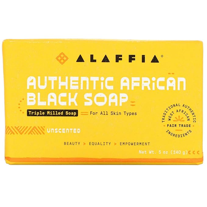 ALAFFIA Unscented Authentic African Black Soap, 5 OZ