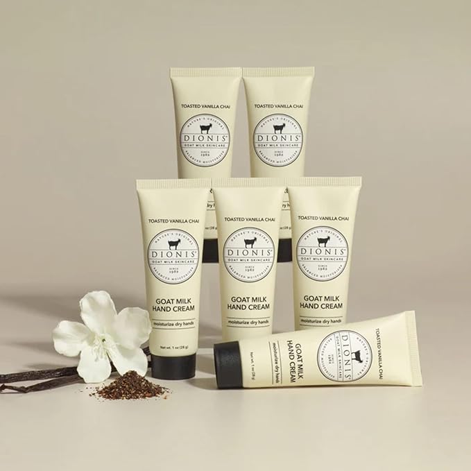 Dionis - Goat Milk Skincare Scented Hand Cream, Travel Size Self Care Moisturizing Lotion For Women, Vitamins & Minerals Hydrate Dry Skin - Cruelty Free, Paraben Free, Vanilla Chai, 1oz Set of 6