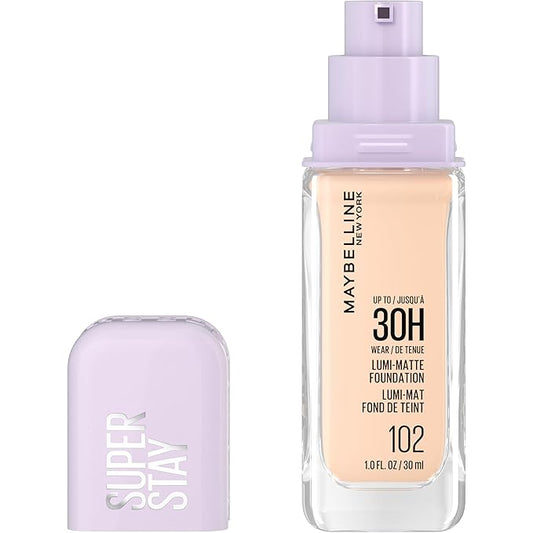 Maybelline Super Stay Lumi-Matte Foundation, Lightweight and Buildable Full Coverage Foundation Makeup For Up To 30HR Wear, 102, 1 Count