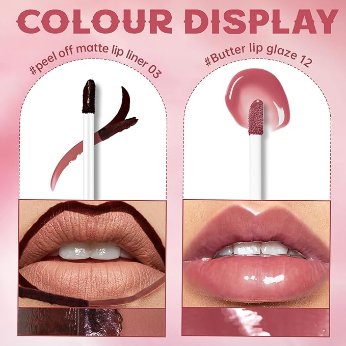 Peel Off Lip Liner Stain Tattoo, Long Lasting Waterproof Lip Stain Peel off, Tattoo Pink Lip Liner and Lip Gloss Combo, Non-Stick Cup Nourishing Lip Gloss Set Lipstick Makeup