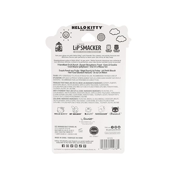 Lip Smacker Sanrio Hello Kitty and Friends Flavored Liquid Lip Gloss | Dry Lips | For Kids, Men, Women | Stocking Stuffer | Christmas Gift | Set of 5