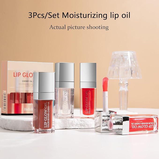 3 Colors Tinted Plumping Lip Oil Gloss Set, Plumping