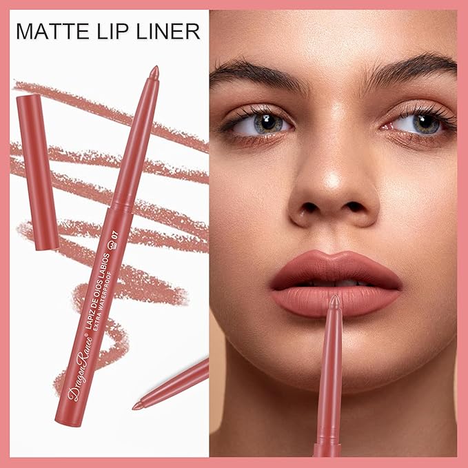 12 Colors Matte Lip Liner/Lipstick Set,One Step Lips Long