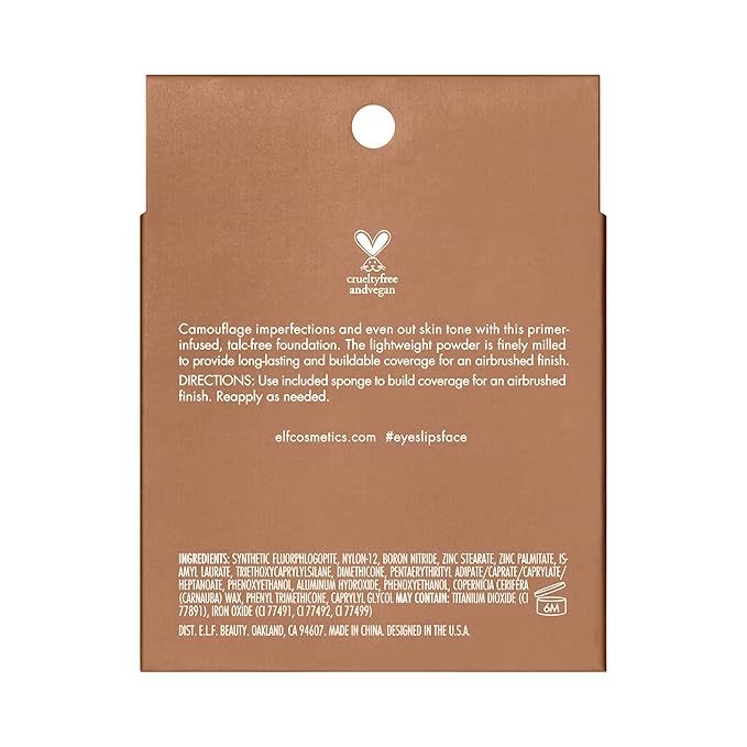 e.l.f. Camo Powder Foundation, Lightweight, Primer-Infused Buildable & Long-Lasting Medium-to-Full Coverage Foundation, Medium 375 N