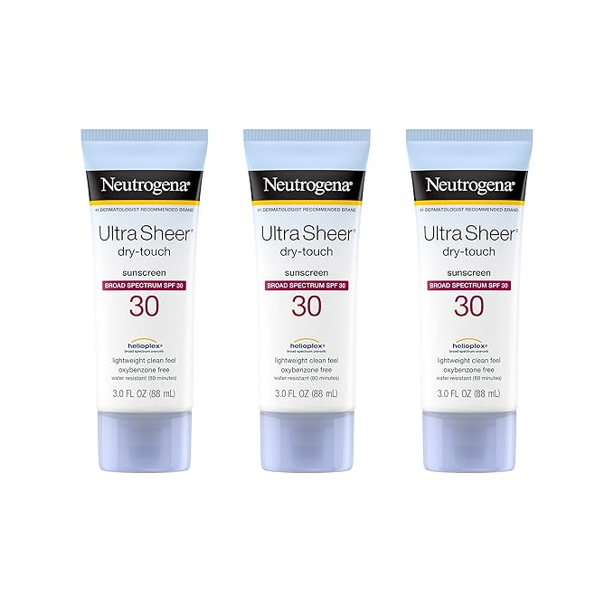 Neutrogena Ultra Sheer Dry-Touch Water Resistant and Non-Greasy Sunscreen Lotion with Broad Spectrum SPF 30, 3 fl. oz (Pack of 3)