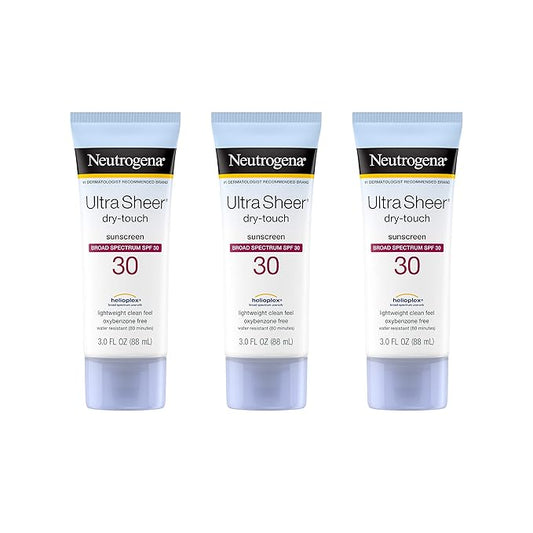 Neutrogena Ultra Sheer Dry-Touch Water Resistant and Non-Greasy Sunscreen Lotion with Broad Spectrum SPF 30, 3 fl. oz (Pack of 3)