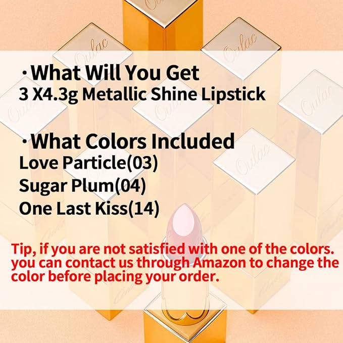 Oulac Metallic Lipstick Set- Dark Lipcolor with Moisturizing Formula, Vegan Beauty, Full-Coverage Lip Color, Christmas Gifts for Women, 4.3g X 3PCS
