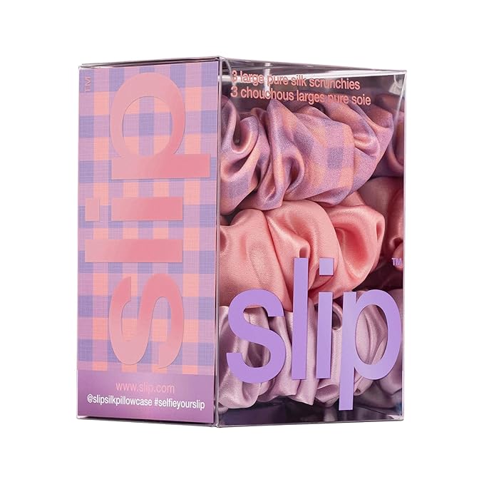 slip Large Scrunchies: Elevate Your Hair Game with Anti-Crease, Anti-Breakage Design, Crafted from Slipsilk™, Belleflower: 3 Pure Silk Scrunchies in Iris, Wildflower, and Rose