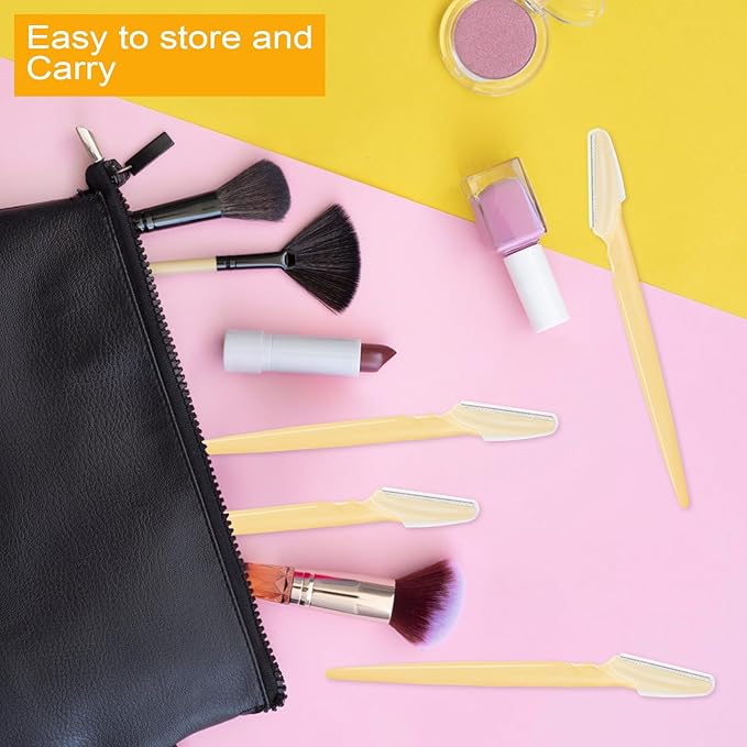 12 Pcs Eyebrow Razors, Face Razors Multipurpose, Exfoliating Dermaplaning Tools, Eyebrow Trimmers Shaver with Safety Cover, Facial Hair Removal for Women Men Body Use (Yellow)