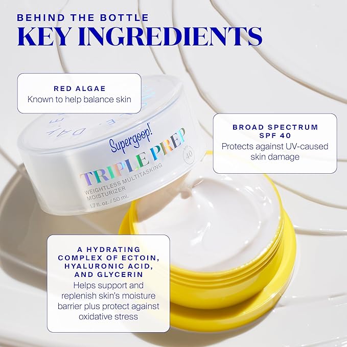 Supergoop! Triple Prep Weightless Multitasking Moisturizer SPF 40 Face Sunscreen - 1.7 fl oz - Hydrates & Protects Skin - Helps Filter Blue Light - Non-Comedogenic - For Normal to Oily Skin Types