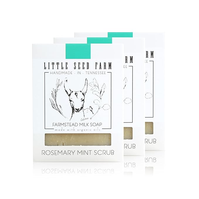 Little Seed Farm Organic Goat’s Milk Soap – 3 Pack of Rosemary Mint Exfoliating Body Bars – Natural, Handmade, Cruelty Free – Energizing and Toning Scrub – Suitable for Sensitive Skin, Net Wt. 4.75oz
