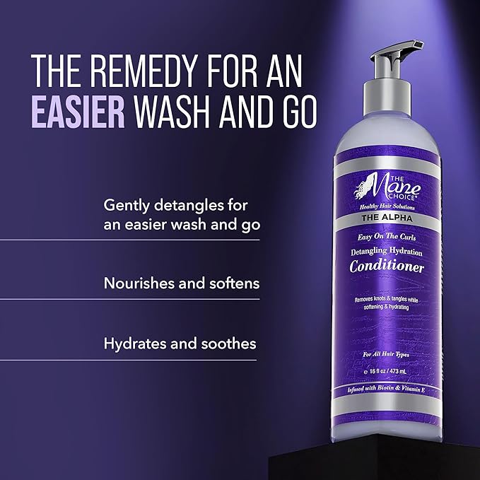 The Mane Choice The Alpha Easy On The Curls Hydration Curly Hair Conditioner, Nourishing Detangling Conditioner Enriched with Biotin & Vitamin E, Sulfate & Paraben-Free, 16 oz