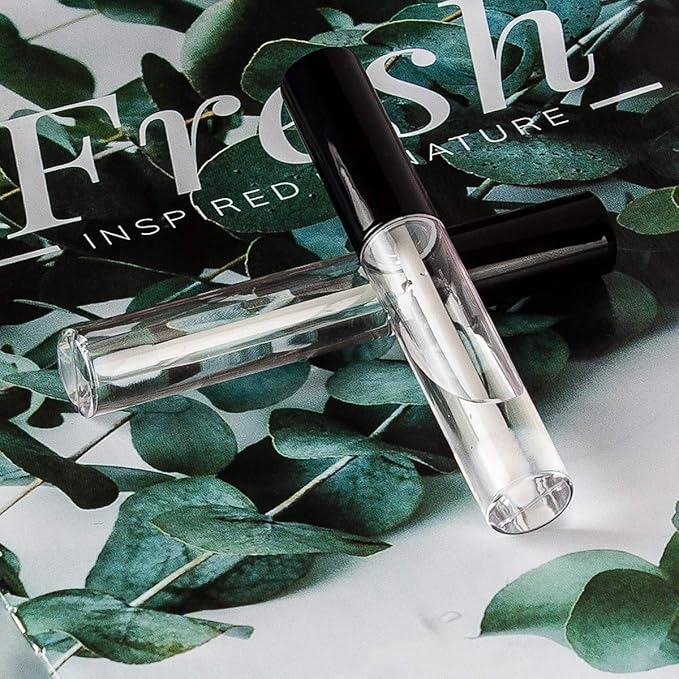 GTHER 10PCS 10ML Empty Lip Gloss Containers Tube with Wand, Refillable Lip Balm Bottles, Lipstick Sample Container and Funnel and Rubber Stoppers for Girls DIY Lip Samples, Black Top