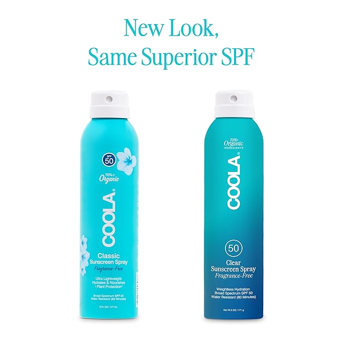 COOLA Organic Sunscreen SPF 50 Sunblock Spray, Dermatologist Tested Skin Care For Daily Protection, Vegan and Gluten Free, Fragrance Free, 6 Fl Oz (Pack of 2)