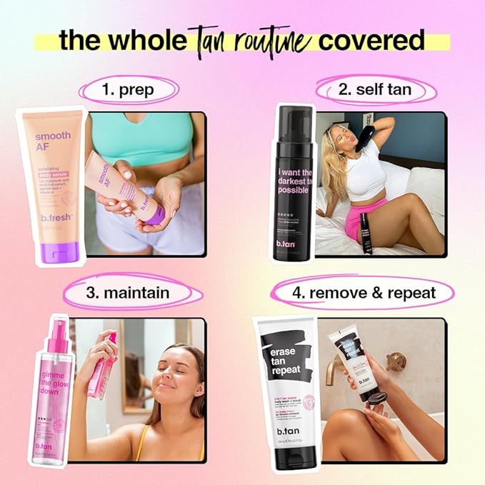 b.tan Dark Self Tanner Kit | Get The Darkest Tan Possible Bundle - Best Dark Self Tanning Mousse w Mitt Applicator, 1 Hour Sunless Tanner, Fast Bronzing Glow, No Fake Tan Smell, Vegan, 6.7 Fl Oz