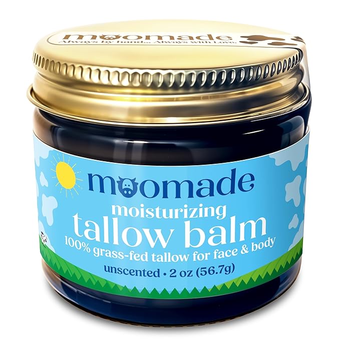 Organic Beef Tallow Balm with Rosehip Oil | Unscented 2 oz – Hand Made in USA 100% Grass-Fed Beef Tallow Moisturizer for Face & Body, Baby, Eczema, Acne-Prone & Sensitive Skin