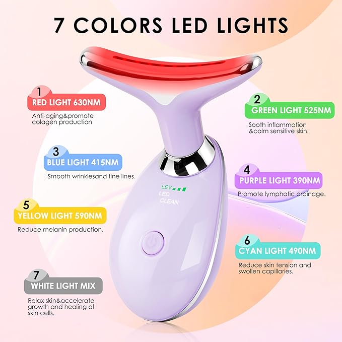 Facial Massager Red-Light-Therapy-for-Face and Neck, Face π² culpting Wand with 7 Color, Face Tool for Skin Care (Purple)