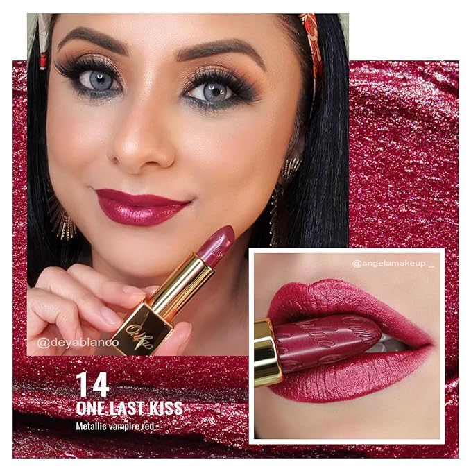 Oulac Wine Red Lipstick for Women with Metallic 3D Shine Lightweight Hydrating Formula, High Impact Lip Color, Vegan Beauty, Full Coverage Lip Makeup, Christmas Gifts for Women, One Last Kiss (14)