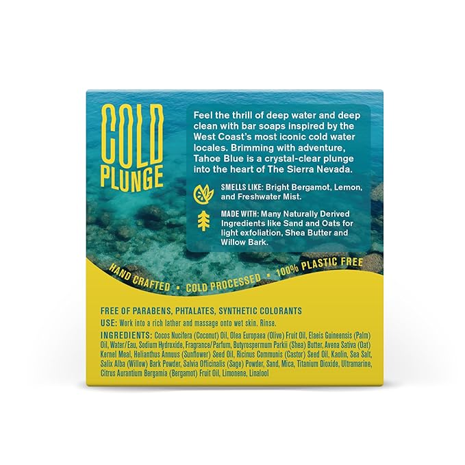 Every Man Jack Cold Plunge Mens Bar Soap - Tahoe Blue Scent with notes of Bergamot, Lemon, Freshwater Mist - Deeply Cleans, Hydrates with Naturally Derived Ingredients and Medium Grit - 5oz (2 Pack)