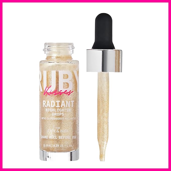 Ruby Kisses Radiant Drops, Shimmer Liquid Highlighter Makeup, Skin (CHAMPANGE)
