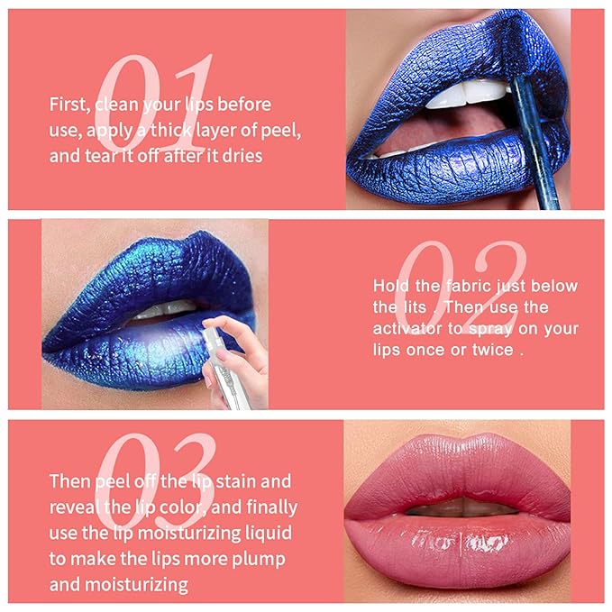 2PCS Peel Off Lip Stain Lip Tint Matte Liquid Lipstick Nude Lip Gloss Long Lasting Waterproof Lip Tint Stain Non-stick Cup Peel Off Lipstick Lip Makeup for Women Girls (01#+02#)