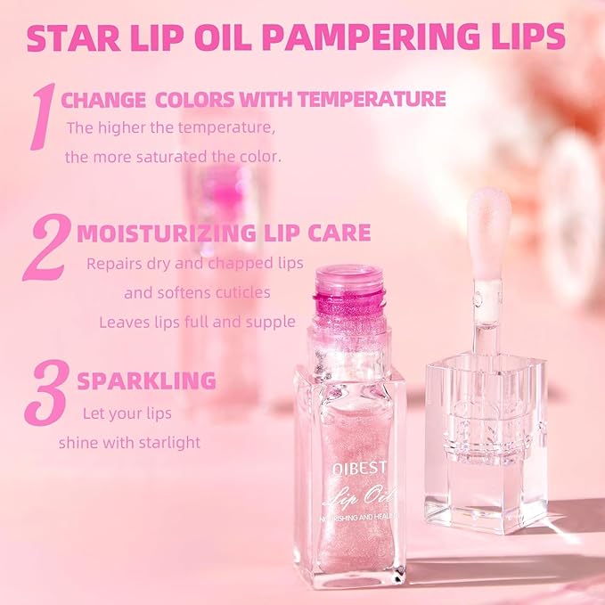 2PCS Color Changing Moisturizing Lip Glow Oil,Long Lasting Lip Glow Oil Non-sticky Warm Change Glitter Lip Tint, Tinted for Lip Care and Dry Lips Gloss Lip Balm(2 boxe