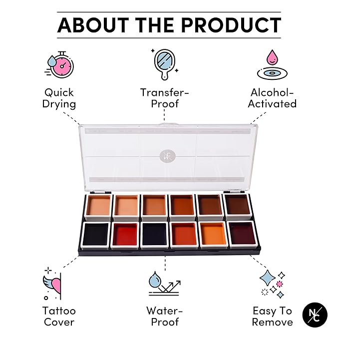 12 Color Dark Flesh Tone Alcohol Activated Makeup