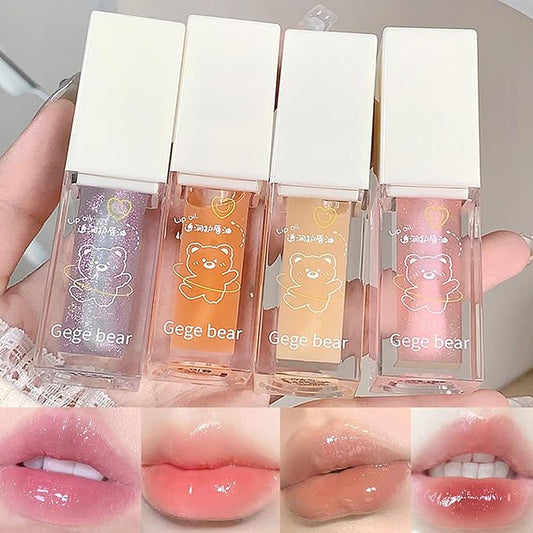 4Pcs Hydrating Lip Glow Oil, Moisturizing Lip Oil Transparent Plumping Lip Gloss Long Lasting Nourishing Non-sticky, Lip Oil Tinted for Lip Care and Dry Lips
