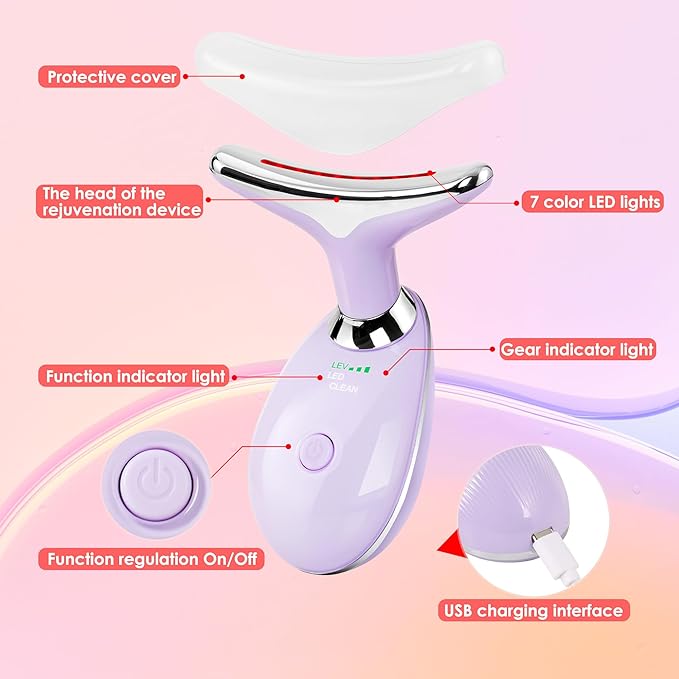 Facial Massager Red-Light-Therapy-for-Face and Neck, Face π² culpting Wand with 7 Color, Face Tool for Skin Care (Purple)