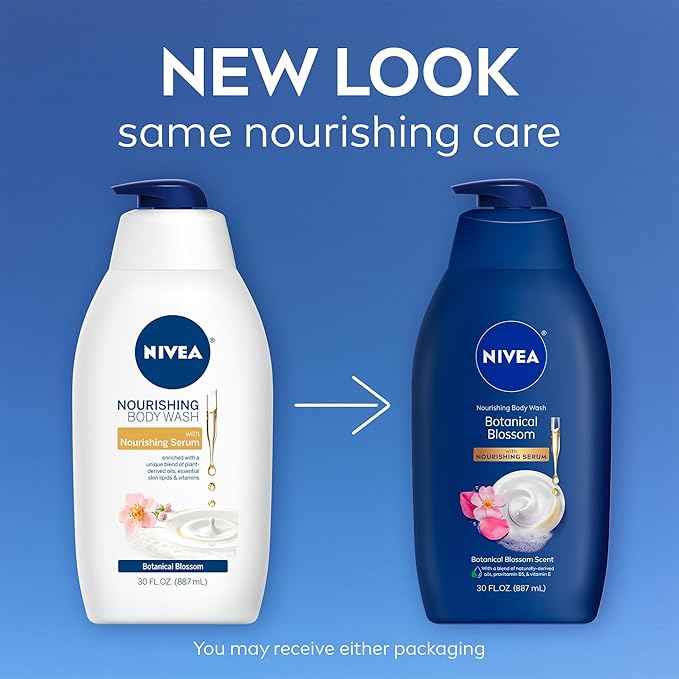 NIVEA Nourishing Botanical Blossom Body Wash with Nourishing Serum, Moisturizing Body Wash for Women, Enriched with Provitamin B5 and Vitamin E, 30 Fl Oz Bottle