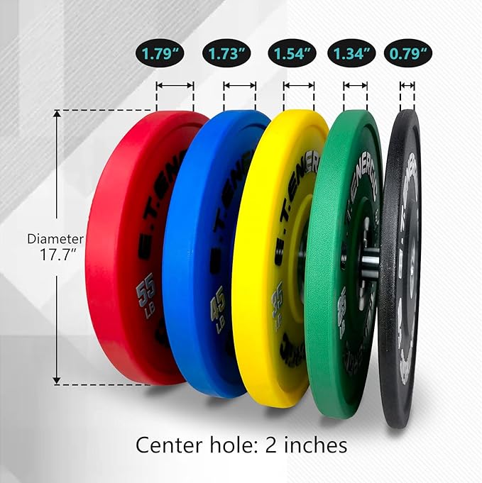 10LB/25LB/35LB/45LB/55LB Bumper Plates Odorless with 2" Opening Olympic